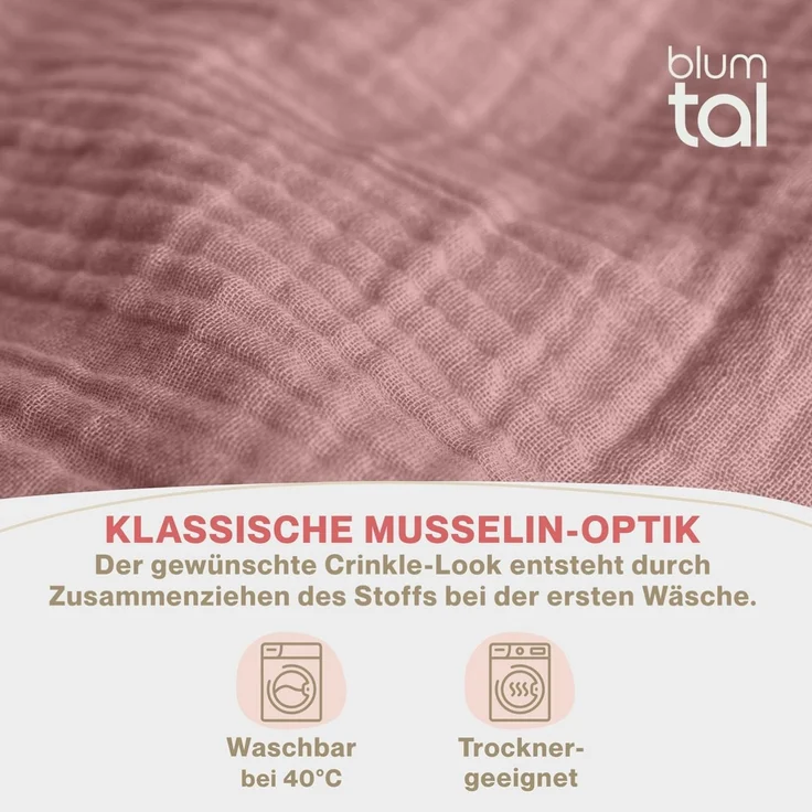 Blumtal Kissenbezug Musselin Kissenbezug - Oeko-TEX zertifiziertes Musselin Kopfkissen, (2 Stück), 100% Baumwolle – Bild 5