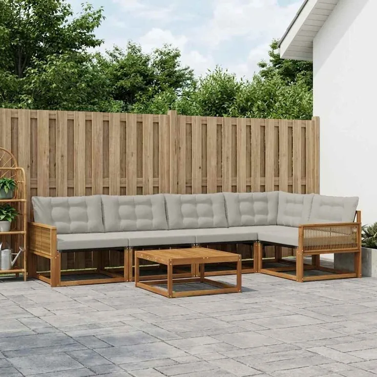vidaXL Outdoor-Sofagarnitur mit Kissen 6 pcs Natürlich und Hellgrau 3381443