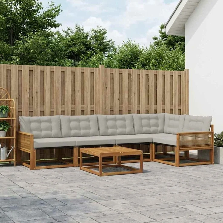 vidaXL Outdoor-Sofagarnitur mit Kissen 6 pcs Natürlich und Hellgrau 3381443 – Bild 1