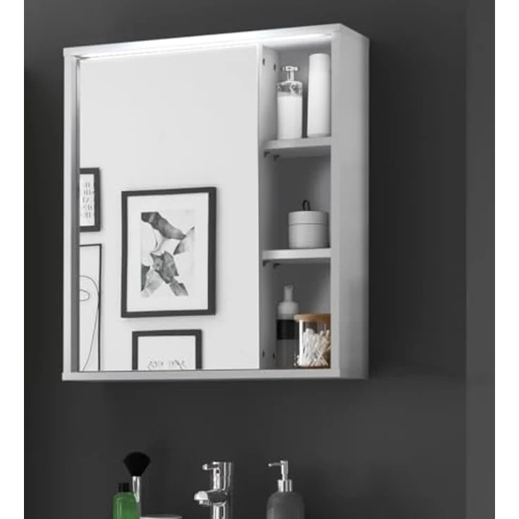 GREECE Spiegelschrank Bad mit LED-Beleuchtung in Weiß - Badezimmerspiegel Schrank mit viel Stauraum - 60 x 70 x 20 cm (B/H/T) – Bild 2