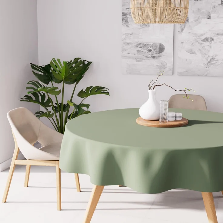 Soleil d'ocre, ALIX runde Tischdecke Ø 180 cm, Khaki, Wasserabweisendes, schmutzabweisendes Polyester