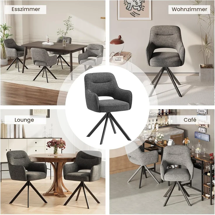 COLAMY Drehbare Esszimmerstühle 4er Set mit Armlehnen, Drehbare Polsterstühle für Küche & Esszimmer aus weichem Florstoff mit Metallgestell und Rückenlehne, für Esszimmer, Küche, Büro,Grau – Bild 11