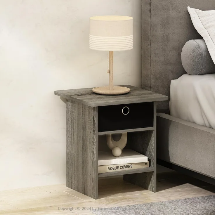 Furinno TIDUR Nachttisch, quadratischer Nachttisch mit abgerundeten Ecken und Aufbewahrungsbox, Endtisch, Beistelltisch mit Ablagefach, für Schlafzimmer, Wohnzimmer, French Oak