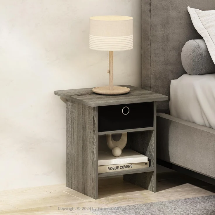 Furinno TIDUR Nachttisch, quadratischer Nachttisch mit abgerundeten Ecken und Aufbewahrungsbox, Endtisch, Beistelltisch mit Ablagefach, für Schlafzimmer, Wohnzimmer, French Oak