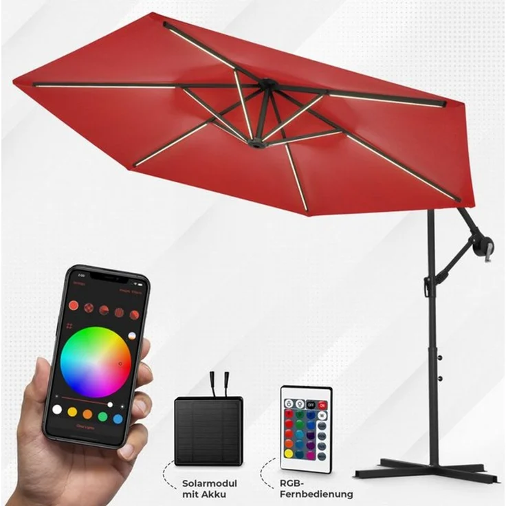 Swing&Harmonie Sonnenschirm mit RGB Beleuchtung LED Ampelschirm Garten Schirm, 300 / 350 cm inkl. Fernbedienung, APP Steuerung – Bild 4