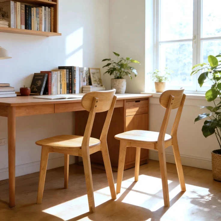 Esszimmerstühle aus 100 % Massivholz, 2er-Set, Mid-Century-Modern-Stil mit geschwungener Rückenlehne, Küchenstühle mit verstellbaren Fußstützen für Esszimmer, Küche, Wohnzimmer, Holzfarbe--Holz--86x68x15cm--YOUDENOVA – Bild 6