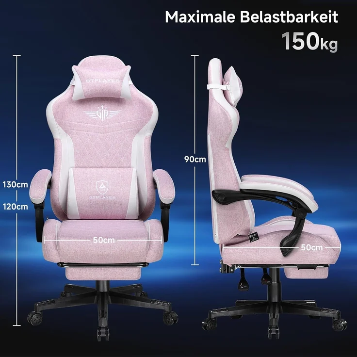 GTPLAYER Gaming-Stuhl Stoff Gaming Chair Ergonomisch Bürostuh PC Stuhl, 150kg Belastbarkeit, Schreibtischstuh mit Federsitzkissen und Fußstütze – Bild 2