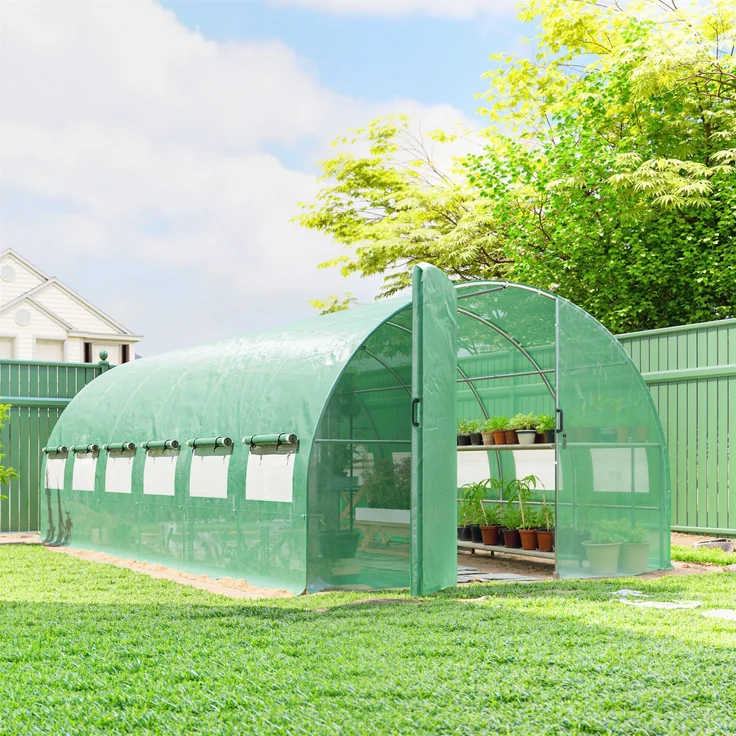 MELAYR, Tunnelgewächshaus 6x3x2 m mit Flügeltür, 12 Mesh-Fenstern und grün verzinkter Stahlkonstruktion – Bild 4