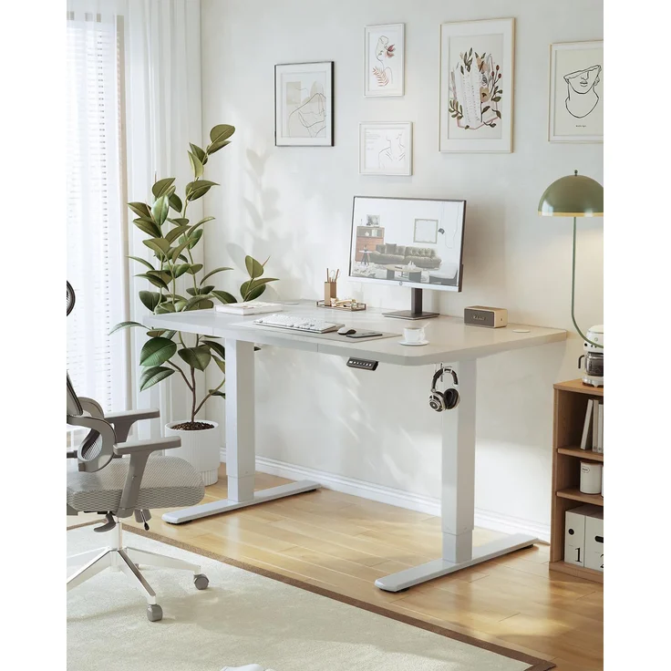 JUMMICO Schreibtisch elektrisch höhenverstellbar mit USB-Ladeanschluss, Grau, 120x60 cm – Bild 2