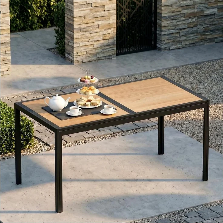 TLGREEN Gartentisch Groß, 150×80×72 cm DPC Balkontisch, (Rechteckiger Terrassentisch mit Metallgestell), Esstisch Outdoor für Garten, Balkon, Terrasse,Innenräume usw – Bild 2