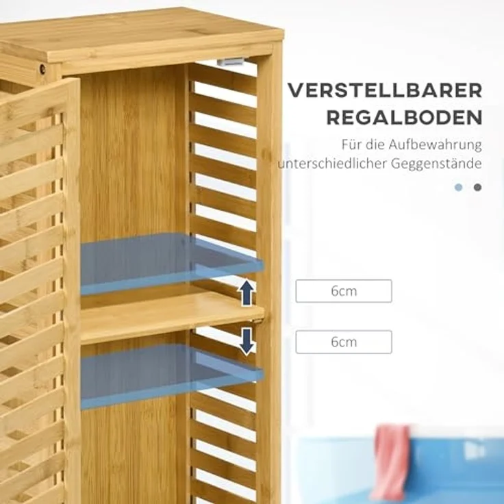 Kleankin Badkommode Badezimmerschrank mit Lamellentür 2 Fächern (Aufbewahrungsschrank, 1 St, Toilettenschrank), Natur, 30 x 19,9 x 70 cm – Bild 5