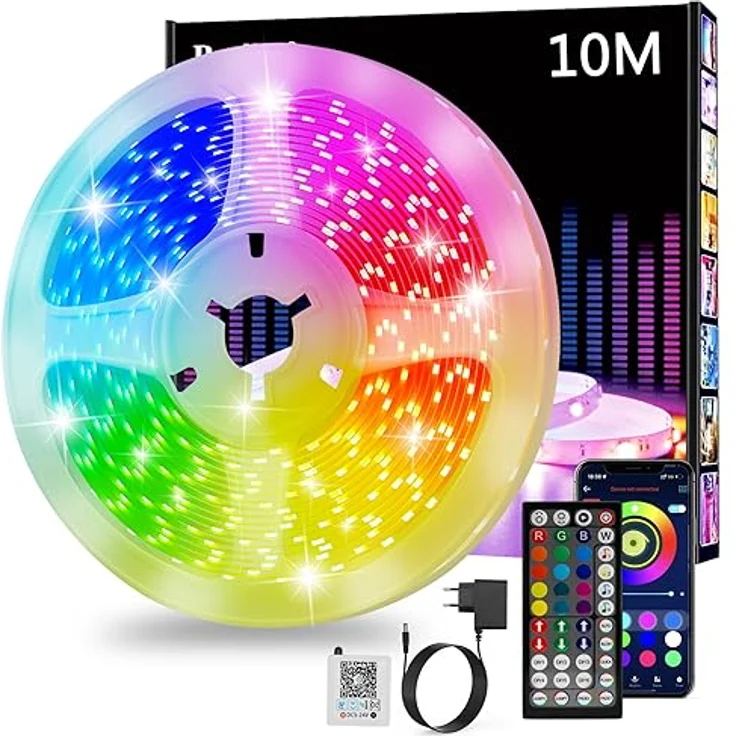 Led Strip 10m, RGB Led Streifen, Bluetooth Smart Led Band Selbstklebend, LED Leiste mit Fernbedienung und APP, LED Lights Dimmbar, Musik Sync, Timer-Einstellung für Gaming Zimmer, Room, Küche, Party – Bild 1