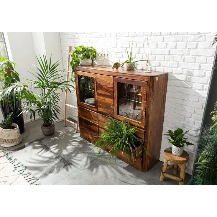 Highboard Sheesham 166x40x145 walnuss gewachst TORONTO #204 – Bild 2