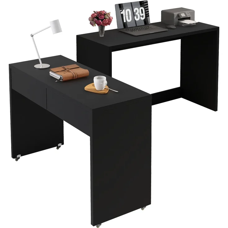 ZUBALIYA Regalschreibtisch + Kommode-2-in-1 Kompaktschreibtisch, ausziehbar,der gesamte Tisch ist aus 1,8 cm starkem Holz gefertigt, mit Rollen ausgestattet, flexibel kombinierbar,Faltbarer Schreibtisch – Bild 5