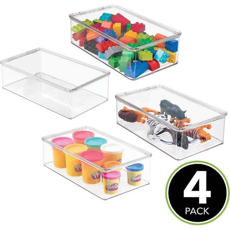 mDesign Aufbewahrung Organizer Kiste Box 4er-Set Stapelbar Deckel Transparent – Bild 4