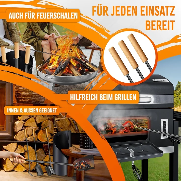 KESSER® Kaminbesteck Set 4-teiliges Kaminzubehör – Modern Design, beschichtet, Hochwertige Kamingarnitur aus 4 Teilen: Besen, Schaufel, Schürhaken, Ständer Stahl Edelstahlgriffe Anthrazit – Bild 7