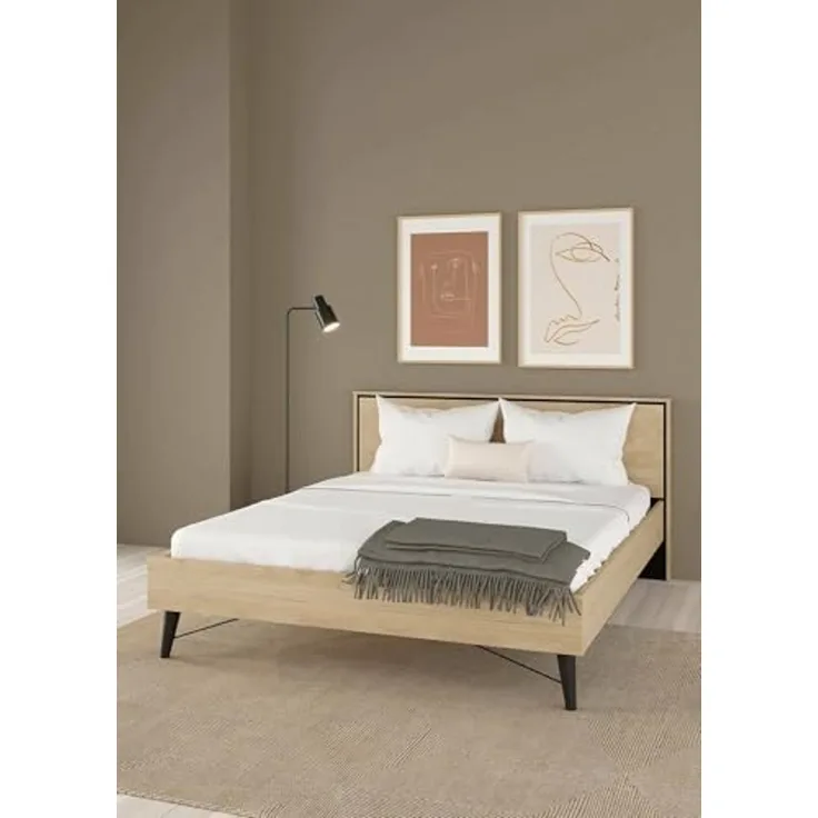 Dmora - Doppelbett Roberte, Struktur des Container-Betts, Sommier mit Verkleidung, Matratzenhalterstruktur, 207x173 h91 cm, helle Eiche