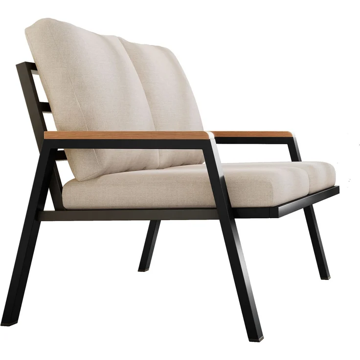 Merax Gartenmöbel-Set, Outdoorsofa, 2-Sitzer-Sofa, Handläufe aus Holz-Kunststoff-Verbundwerkstoff, Industriestil, graubeige – Bild 9