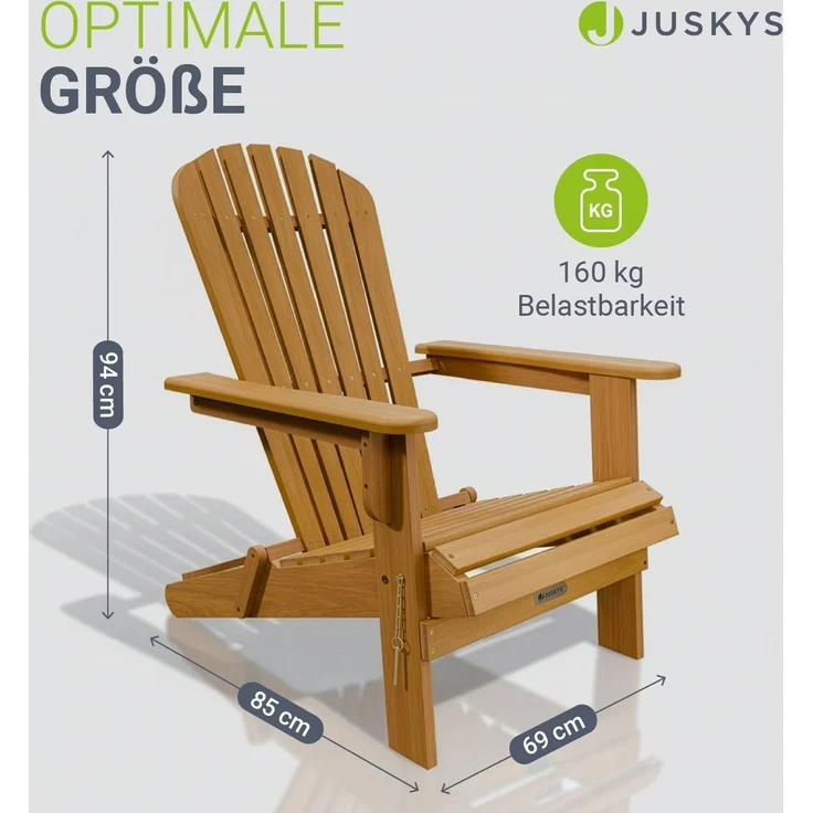 Juskys® Garten Liegestuhl Korfu 3er Set – aus Akazienholz, klappbar, 85x69x94 cm, natur, geölt, Gartenstuhl, Sonnenliege – Bild 5