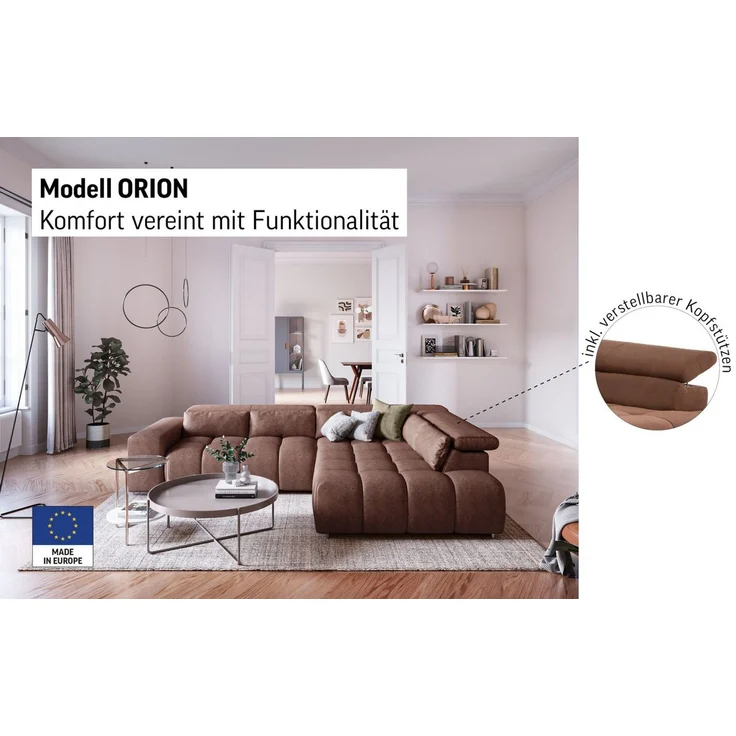 COTTA Ecksofa Orion L-Form, B: 310 cm, Kopfteilverstellung & 5 Nierenkissen – Bild 3