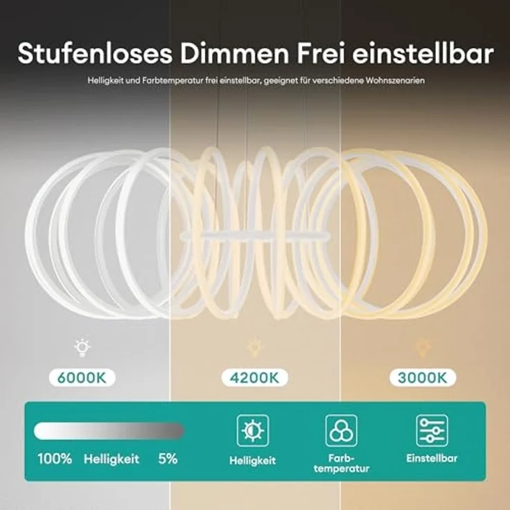 Mai & Mai Pendelleuchte Pendellampe LED-Hängelampe mit Fernbedienung & Wandschalter Nuvora05, LED-Pendelleuchte – Bild 2