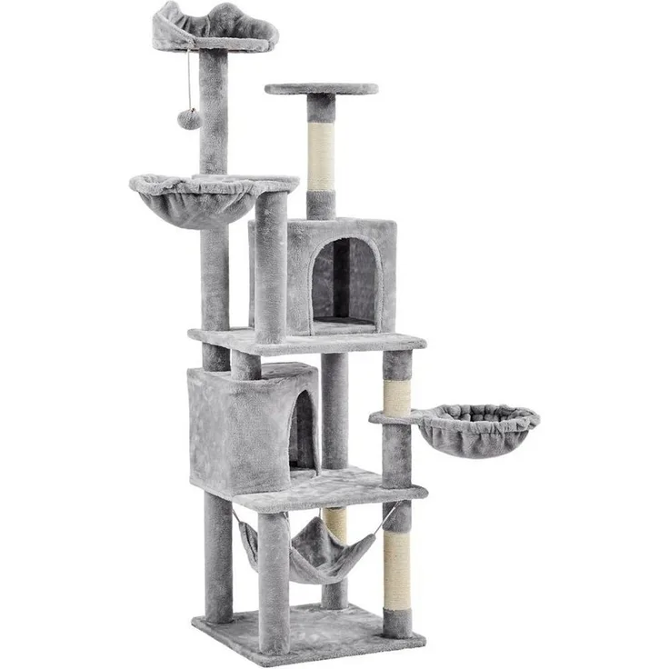 Yaheetech Kratzbaum 175 cm (H), Katzenbaum mit Liegemulde & Höhle & Hängematte & Plüschball