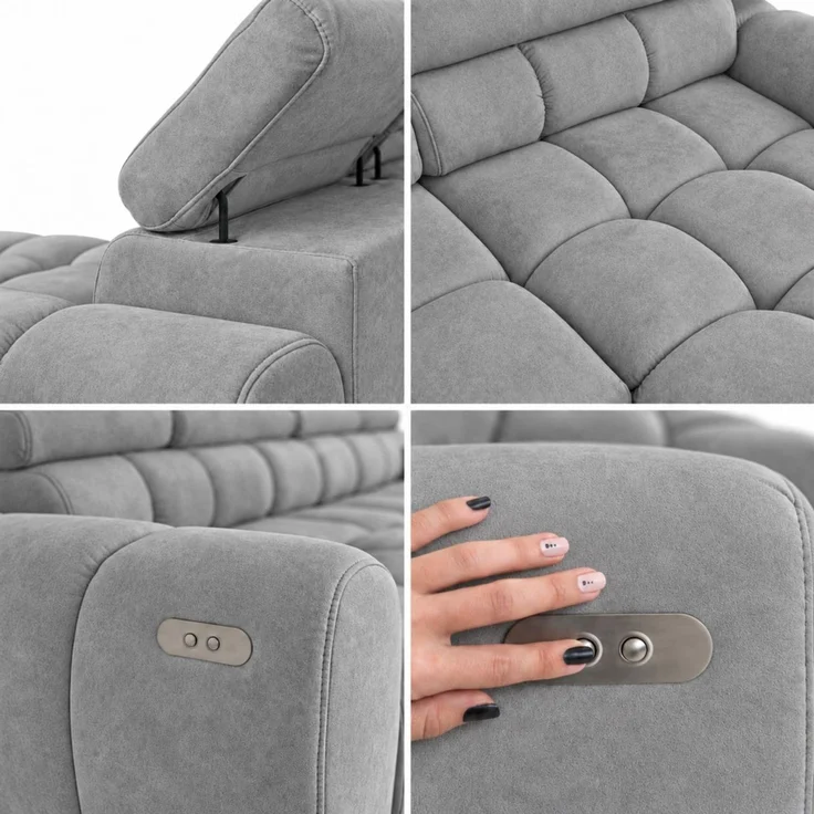 Ecksofa Schlafsofa VELUNIO RELAX in Stoff Salvador Grau Ottomane Rechts – Bild 2