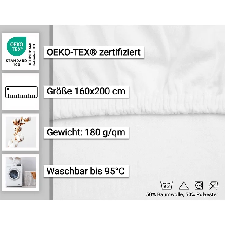 ZOLLNER Spannbettlaken, Double-Jersey, Gummizug: rundum, (1 Stück), 100 x 200 cm, 50% Polyester, 50% Baumwolle, vom Hotelwäschespezialist – Bild 1
