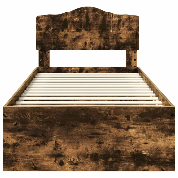 vidaXL Bettrahmen Geräucherte Eiche 90 x 200 cm Massives Kiefernholz 3412947 – Bild 6