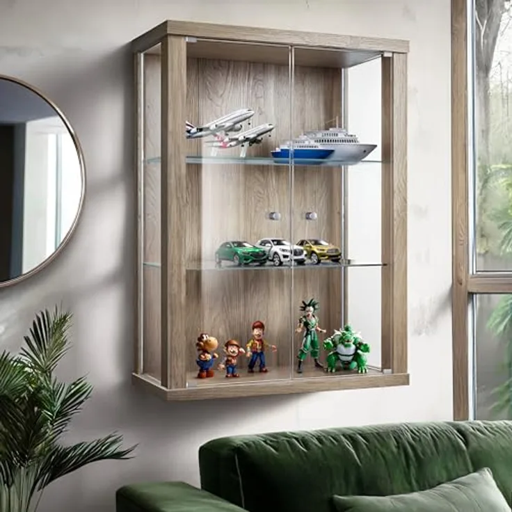 K-Möbel Hängevitrine, Sonoma Eiche, Rechteckig, Glas, 2 Fächer, 60x80x25 cm, für Wohnzimmer und Wohnwände