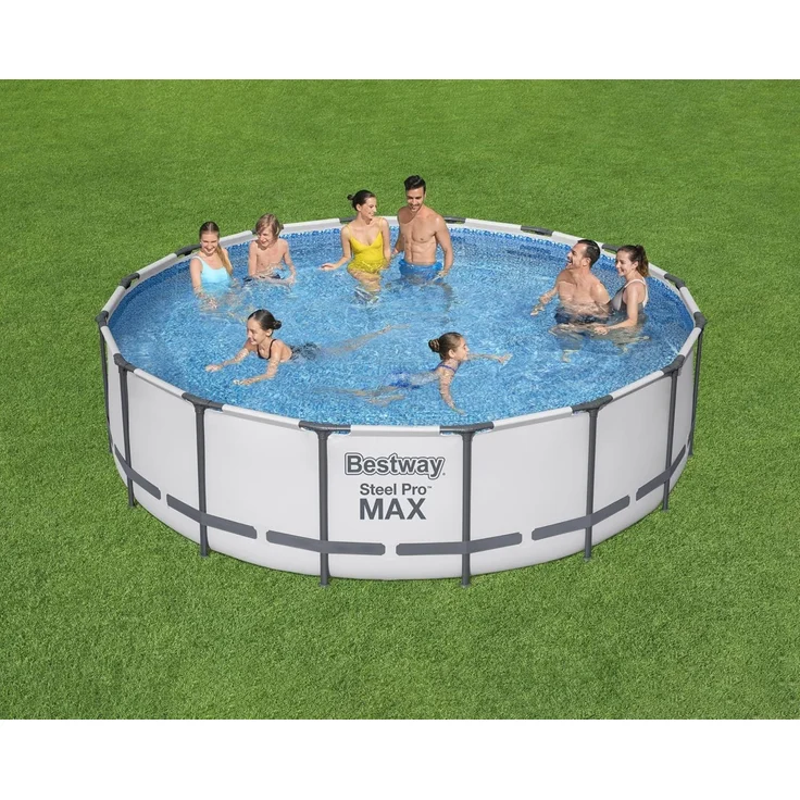 Bestway Steel Pro MAX Frame Pool Komplett-Set mit Filterpumpe Ø 488 x 122 cm , lichtgrau, rund – Bild 2