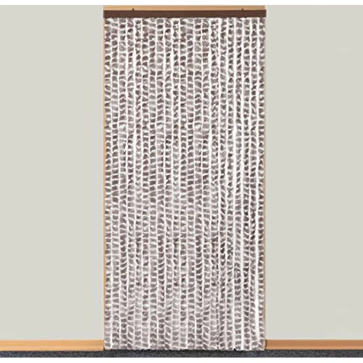 Moritz Flauschvorhang aus Chenille 100 x 230 cm taupe weiß gesteift Türvorhang als Fliegenschutz Insektenschutz für Camping Wohnwagen – Bild 4