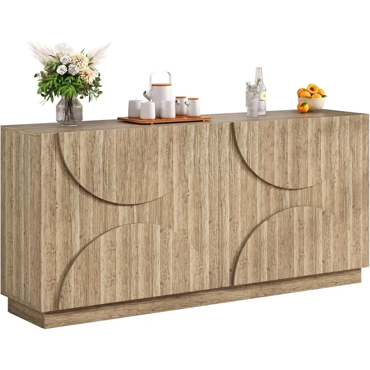 DESVIAE Sideboard mit flexiblen Einlegeböden und Feder-Türen 160x80x40 cm Spanplatte Natur – Bild 7