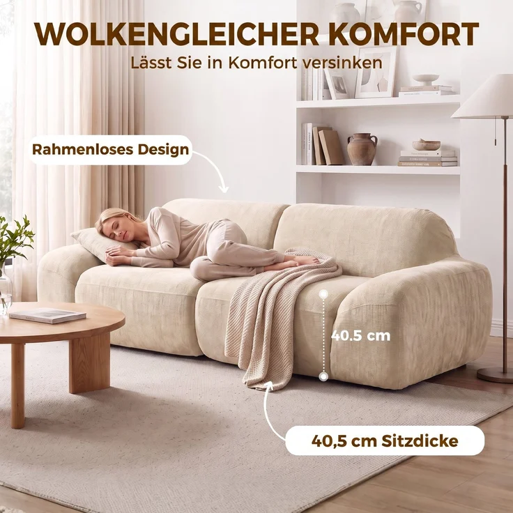 HOMCOM 3-Sitzer-Sofa, Chenille (100 % Polyester), Schaumstoff, Cremeweiß, 244 x 95 x 70 cm – Bild 6