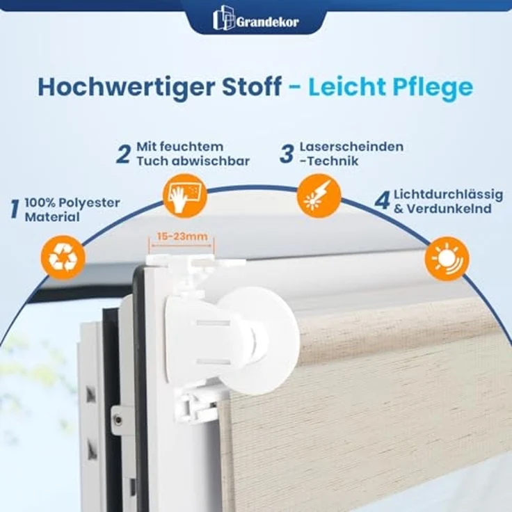 Grandekor Doppelrollo Klemmfix ohne Bohren Leinen 110x150 cm(Stoffbreite 106cm) Fenster Rollos für innen Klemmrollos Duo Rollos für Fenster ohne Bohren mit Bohren Privatschutz UV-Schutz Zebrarollo – Bild 4
