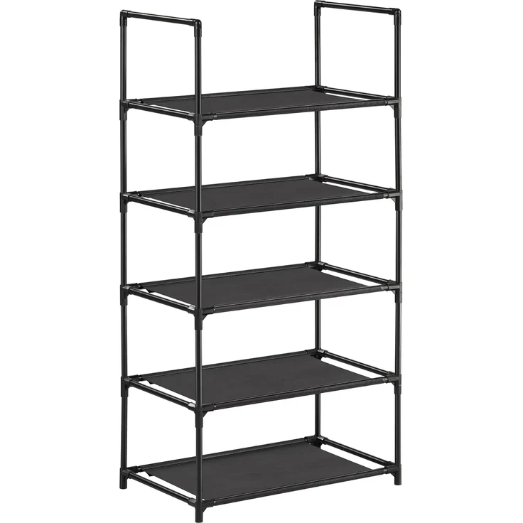 Songmics Schuhregal, 5 Ebenen, Schuhablage, Schuhaufbewahrung, schmal, 28 x 45 x 89 cm, Metallgestell, Ablagen aus Vliesstoff, für Flur, Schlafzimmer, schwarz LSH005B02