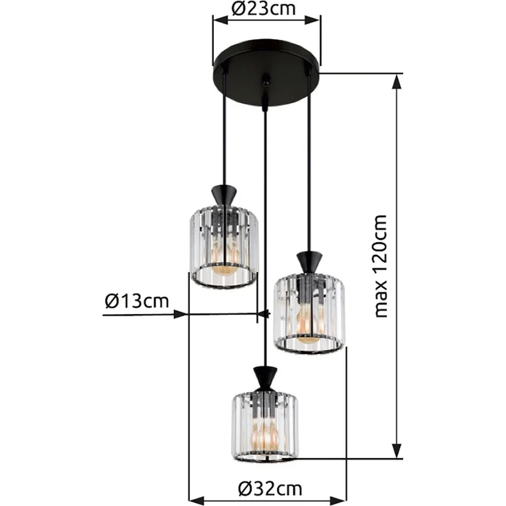 Pendelleuchte, Metall, Schwaz, Kristalle, D 32 cm – Bild 8