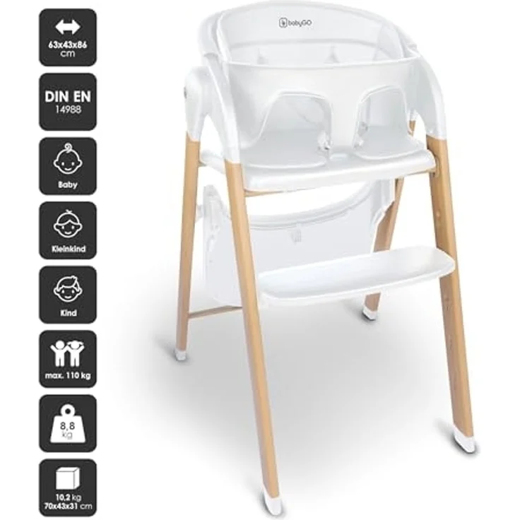 BabyGO Levels Hochstuhl Kinderstuhl Kinderhochstuhl weiß – Bild 2