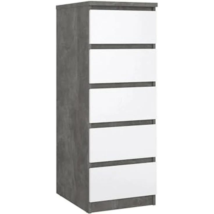 Dmora - Kommode Joelle, Mehrzweckkommode, Schlafzimmerkommode, Schrank mit Schubladen, 50x40 h111 cm, Zement und Weiß – Bild 3