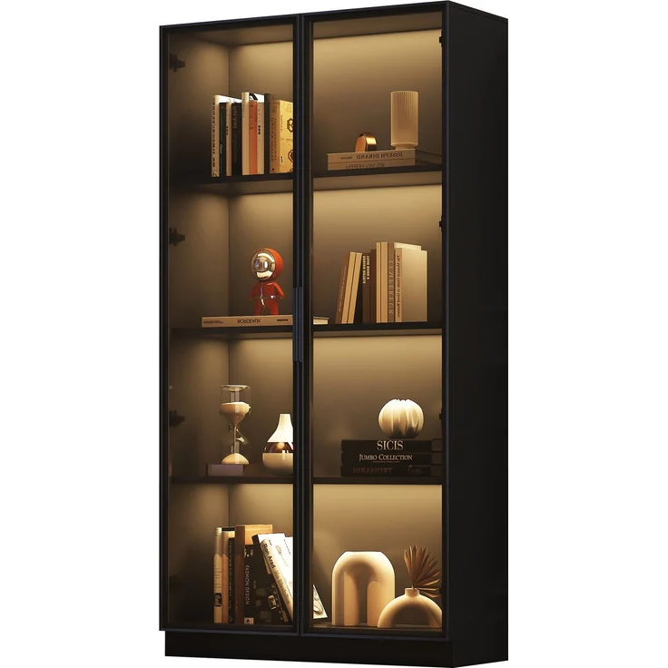 Glasvitrine mit APP LED-Beleuchtung, doppeltürige Vitrine mit beweglichen Einlegeböden, 80*40*160cm,Hochschrank für Wohnzimmer, Standvitrine,Badezimmerschrank – Bild 4