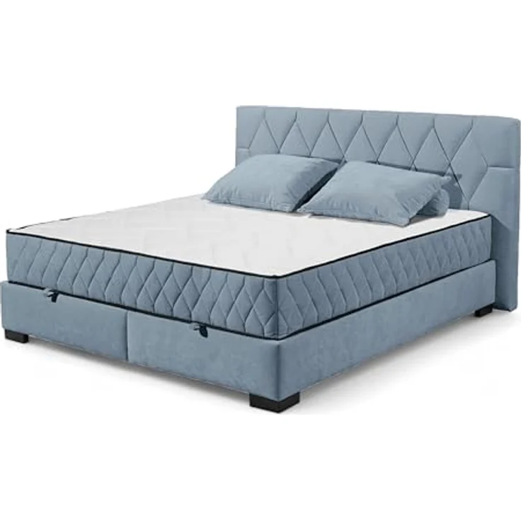 NAGOL B Boxbett 180x200, Denim - Bequemes Doppelbett mit Bettkasten und Premium 9-Zonen-Federkern Wendematratze - 205 x 114 x 214 cm (B/H/T) – Bild 2
