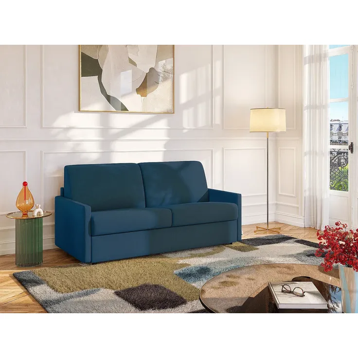 Schlafsofa 3-Sitzer CALIFE - Stoff - Marineblau - Liegefläche: 140 cm - Matratzenhöhe: 18 cm