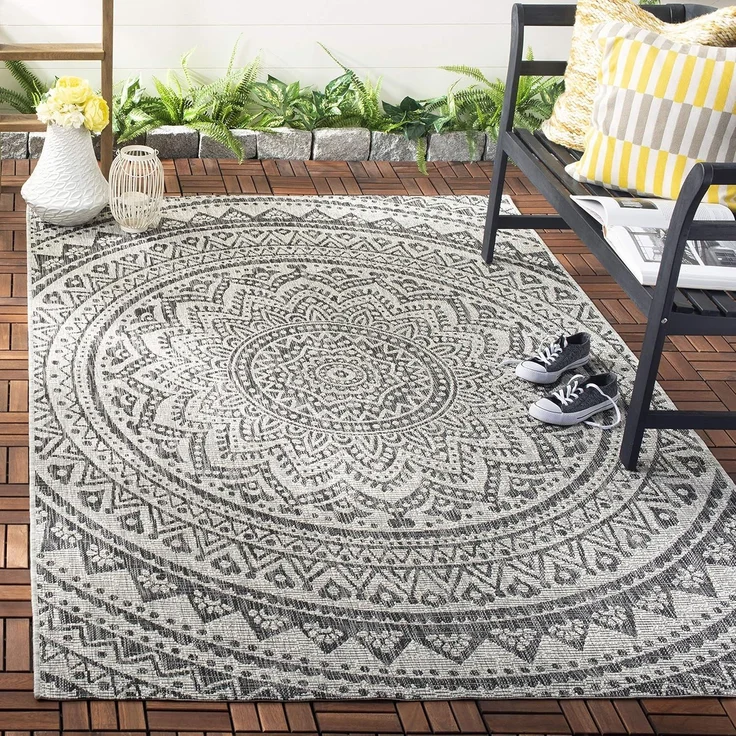 SAFAVIEH Zeitgenössische Teppich für Wohnzimmer, Esszimmer, Schlafzimmer - Courtyard Collection, Kurzer Flor, Hellgrau und Schwarz, 122 X 170 cm – Bild 1