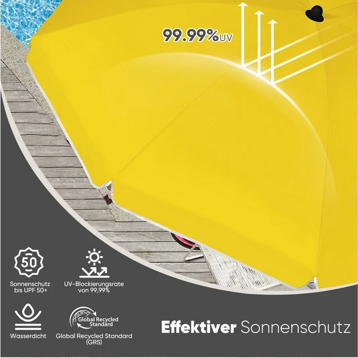 Sekey Sonnenschirm Ø 180 cm Balkonschirm Rund Strandschirm Sonnenschirm mit Schutzhülle, LxB: 180x180 cm, Neigungswinkel verstellbar, Höhe verstellbar, mit Tragetasche – Bild 2