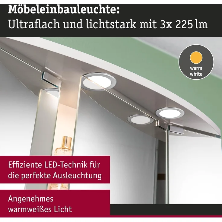Paulmann LED Möbel-Einbauleuchte eisen gebürstet Ø 6,5 cm warmweiß 3er Set – Bild 4