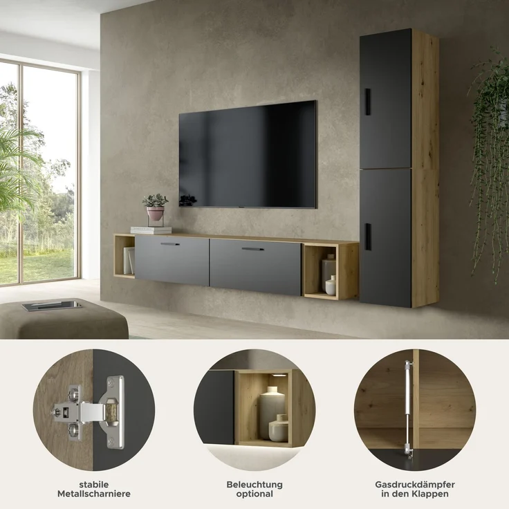 The One Wohnkombination in Basalt grau Nachbildung – Bild 6