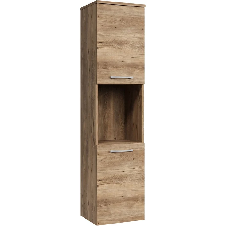 Badplaats Badezimmerschrank Montreal 30 x 30 x 131 cm Kastanien Eiche - Hoch Badschrank Mit 2 Türen – Bild 1
