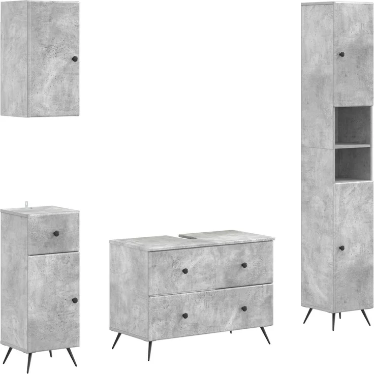 vidaXL 4-teiliges Badezimmer-Schrank-Set BREDA Betongrau Holzwerkstoff 3417966 – Bild 2