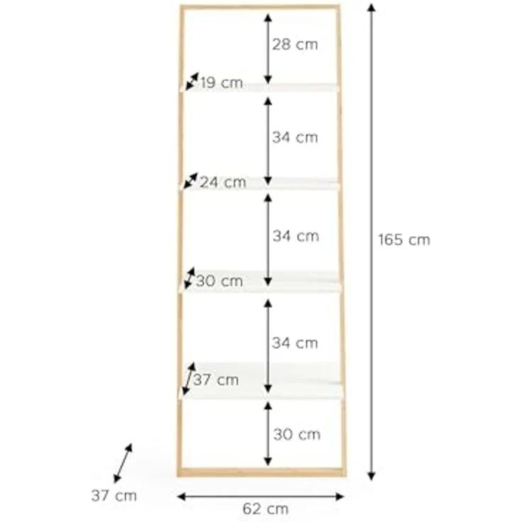 Homes & Jones Leiterregal Jasper 60x36,5x165 cm in Weiß - Design Regal mit 4 Ablagen aus Massivholz - Dekoregal für Wohnzimmer, Schlafzimmer & Flur - platzsparend & funktional – Bild 3