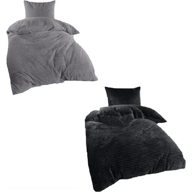 Winter Wende Bettwäsche 2 teilig Cashmere Cord Optik Reißverschluss 135 x200 cm + 80 x80 cm Silber – Bild 4
